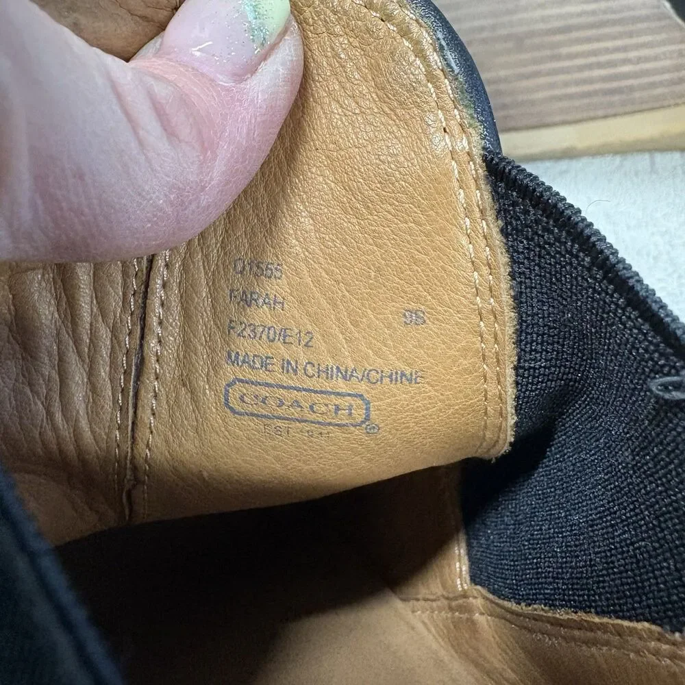 Coach Farah Wedge Ankle Boots Black Leather Chelsea Style Women’s Size 9B - Picture 7 of 8